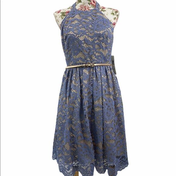 NWT eLIZA J Lace Fit & Flare Halter Blue Dress 8p Party,Cocktail Summer Spring - Picture 1 of 8